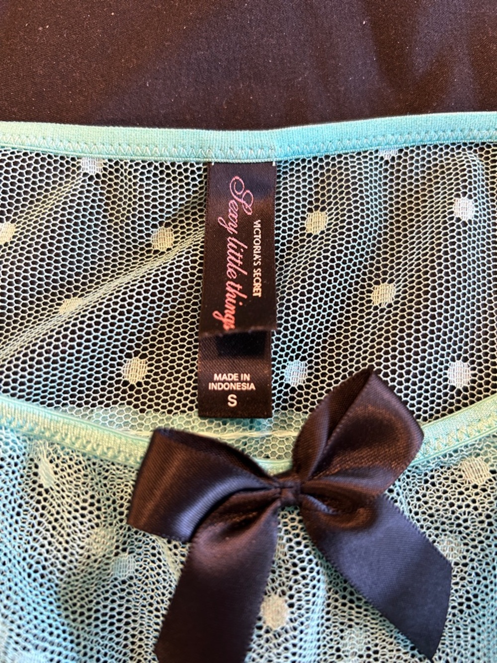 Victoria's Secret Sheer Mint Green Polka Dot Babydoll Chemise with Thong - Picture 2 of 9